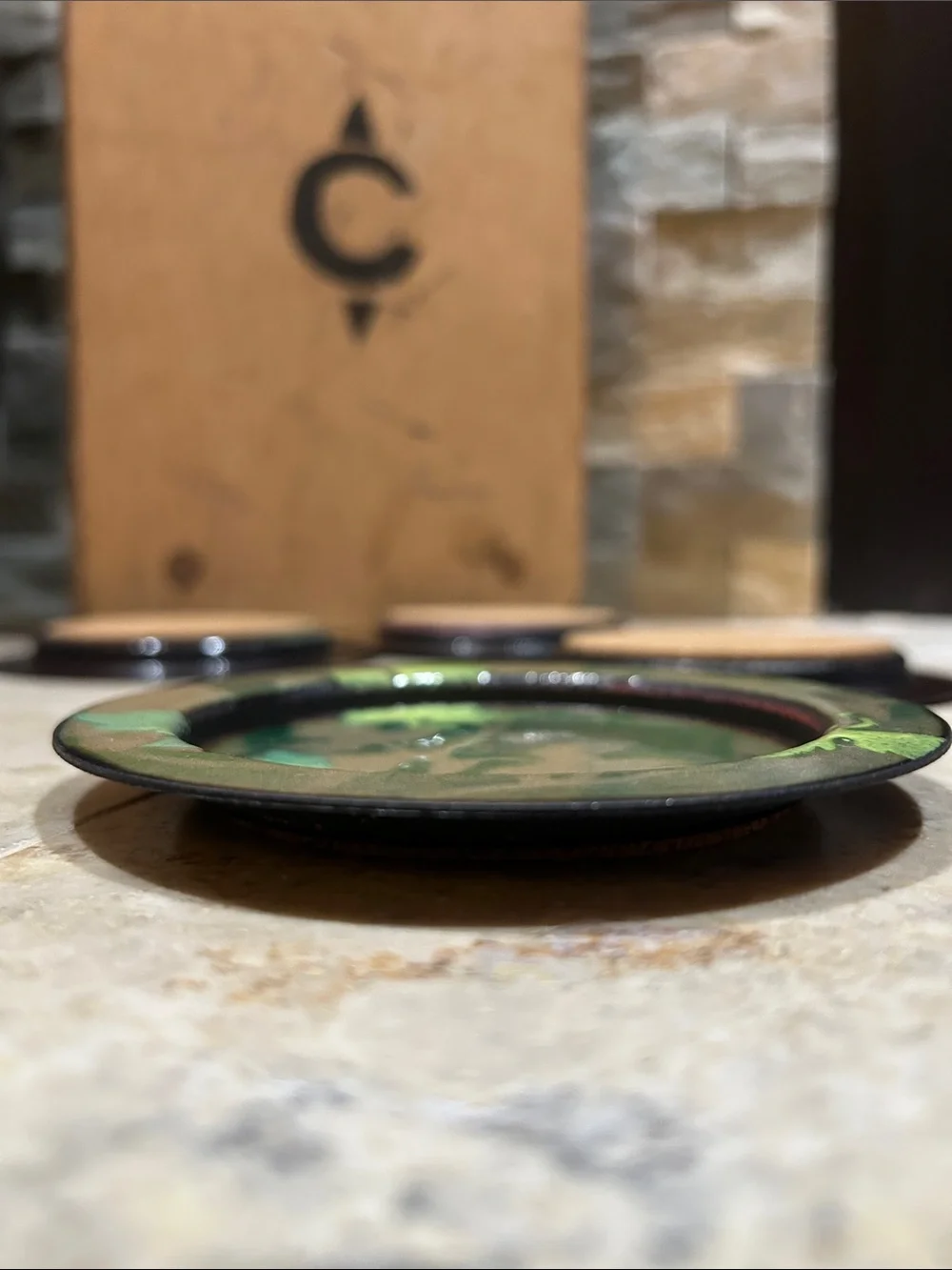 vintage handmade enamel on copper decorative Drink Coaster Set of 4